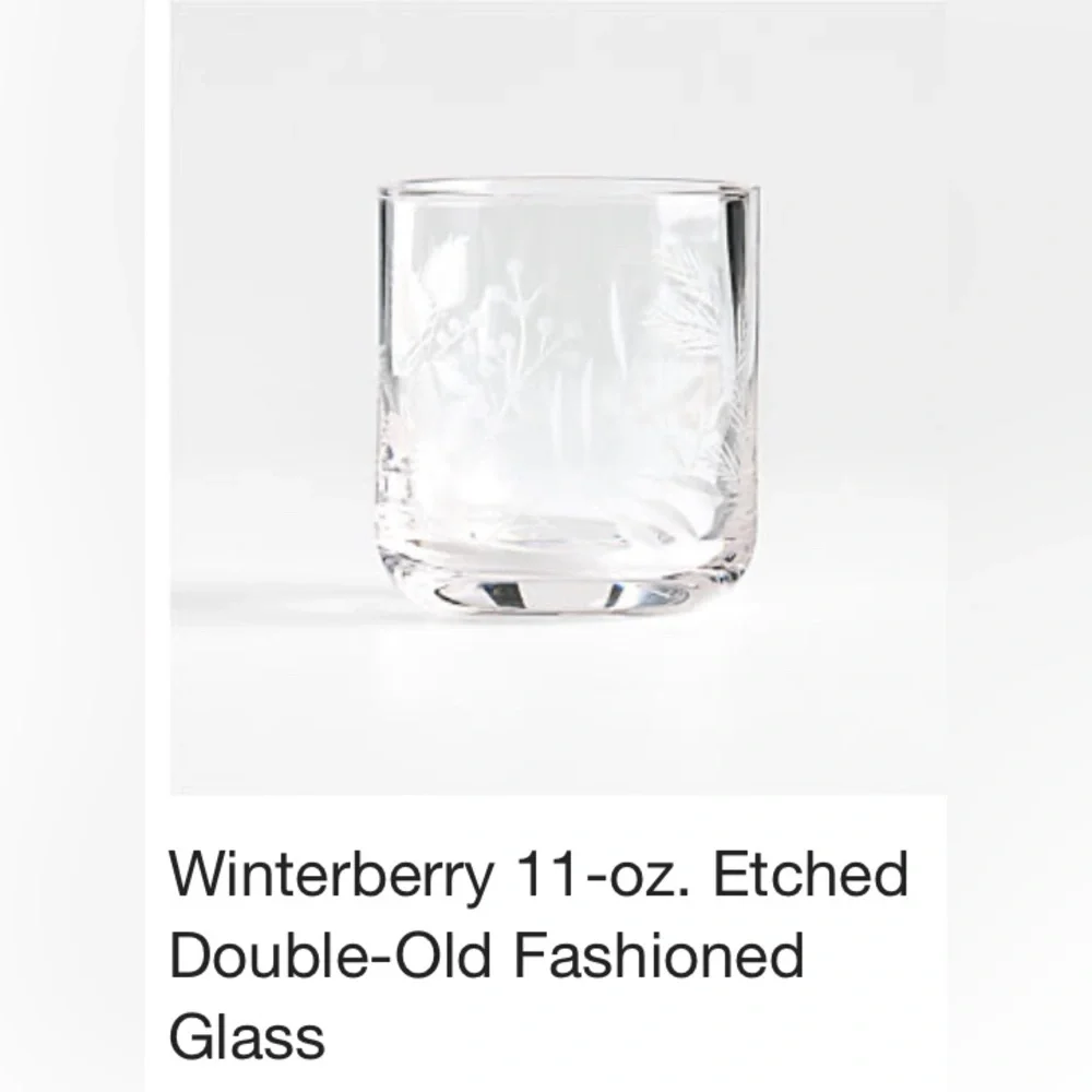 Crate&Barrel Winterberry 11-oz. Etched Double-Old Fashioned Glass